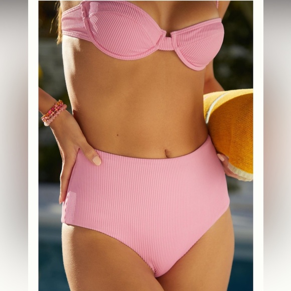 Charlie Holiday Ruby High-Waisted Bikini Bottoms Pink Ribbed NWOT - Picture 5 of 15